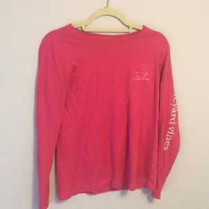 Pink long sleeve Vineyard vines shirt.